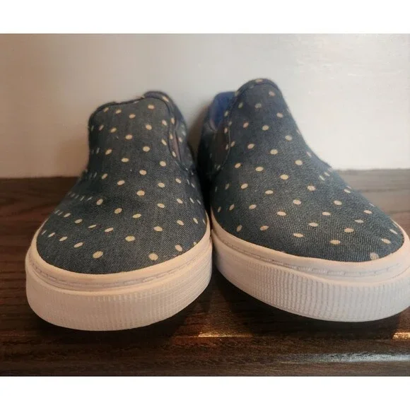 NEW- 2 Pair Lot-GAP Kids Girls Slip-on Sneakers Blue Denim Polka Dot Print-5 & 3 - Picture 11 of 16